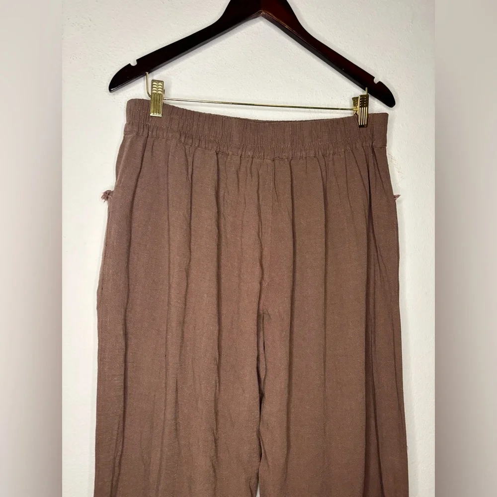 UMGEE NWT BROWN FRAYED HEM LINEN FLOWY CROPPED PANTS SZ XL - Picture 6 of 9